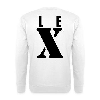 Lex – First Name Design | Minimal Typography - Unisex Pullover - Weiß - Hinten - Michal (187cm)