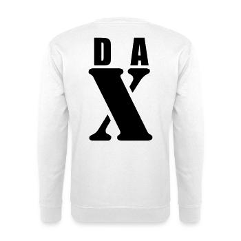 Dax – First Name Design | Minimal Typography - Unisex Pullover - Weiß - Hinten - Michal (187cm)