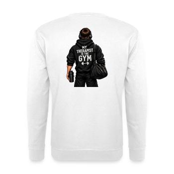 Mein Therapeut ist der Fitnessstudio – der Fitnessstudio-Typ - Unisex Pullover - Weiß - Hinten - Michal (187cm)