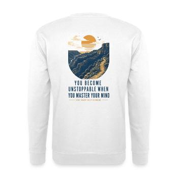 Motivational Quote – Motivation & Mindset - Unisex Pullover - Weiß - Hinten - Michal (187cm)
