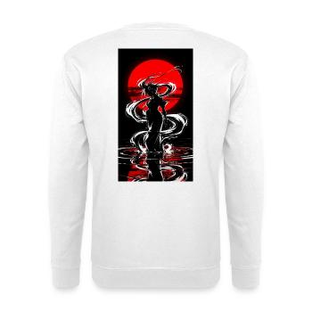 Red Moon Spirit -Japanese Yokai Silhouette Ink Art - Unisex Sweatshirt - white - Back
