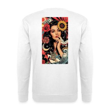 Buntes Pop-Art-Blumenmuster - Unisex Pullover - Weiß - Hinten