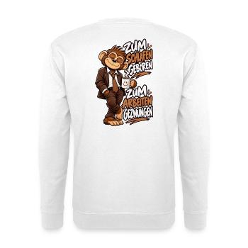 Zum Schlafen geboren, zum Arbeiten gezwungen Affe - Unisex Pullover - Weiß - Hinten - Michal (187cm)