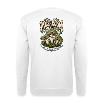 Mushroom Club – Pilze Natur & Waldliebe - Unisex Pullover - Weiß - Hinten - Michal (187cm)