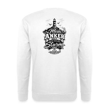 Mein Anker hält – Hebräer 6,19 | Hoffnung - Unisex Pullover - Weiß - Hinten - Michal (187cm)
