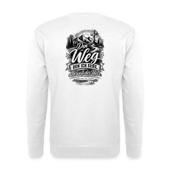 Den Weg, den ich gehe, weiß der Herr – Hiob 23,10 - Unisex Pullover - Weiß - Hinten - Michal (187cm)