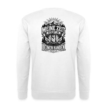 Meine Zeit steht in deinen Händen – Psalm 31,16 - Unisex Pullover - Weiß - Hinten - Michal (187cm)
