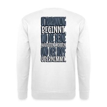 Ultrarunning ist Kopfsache - Ultraläufer Spruch - Unisex Pullover - Weiß - Hinten - Michal (187cm)
