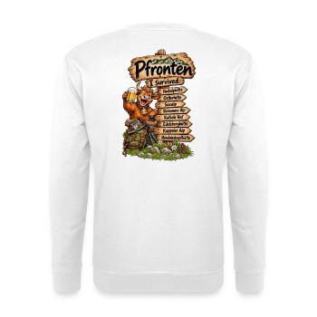 Pfronten Überlebt: Alpenhumor - Unisex Pullover - Weiß - Hinten - Michal (187cm)