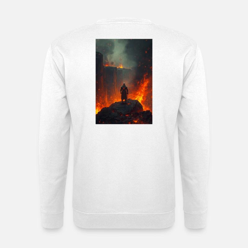 Flammender Ritter am Lavafeld - Unisex Pullover - Weiß