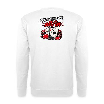 Meine Pronomen All In - Unisex Pullover - Weiß - Hinten - Michal (187cm)
