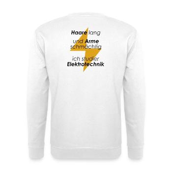 Unispruch "Haare lang Arme schmächtig" Studenten - Unisex Pullover - Weiß - Hinten