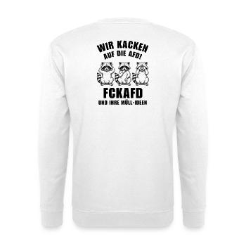FCK AFD Waschbär - Wir kacken auf die AfD - Unisex Pullover - Weiß - Hinten - Michal (187cm)