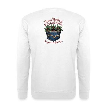 Taschen-Mistelzweig-Kuss - Unisex Pullover - Weiß - Hinten - Michal (187cm)