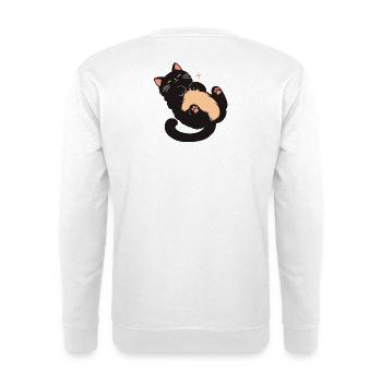 Kuschelkatz mit flauschigem Bauch - Unisex Pullover - Weiß - Hinten - Michal (187cm)
