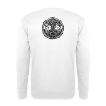 Yggdrasil Weltenbaum mit Raben & Runen – Noventra - Unisex Pullover - Weiß - Hinten - Michal (187cm)