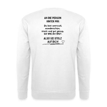 Du Bist Gut Genug Person Hinter Mir Mutmacher - Unisex Pullover - Weiß - Hinten - Michal (187cm)
