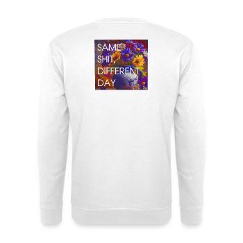 Bunte Blüten vs Alltag - Unisex Pullover - Weiß - Hinten - Michal (187cm)