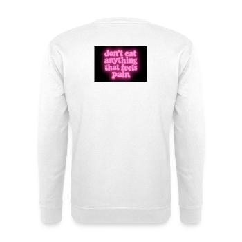 Werde vegan und rette die Tiere - Unisex Pullover - Weiß - Hinten - Michal (187cm)