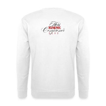 Außergewöhnlich und kompromisslos - Unisex Pullover - Weiß - Hinten - Michal (187cm)