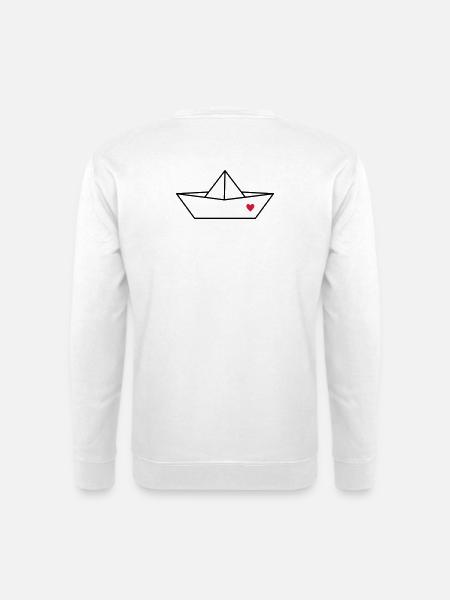 Boot Papier Schiff Herz I Hafen Liebe Geschenk - Unisex Pullover - Weiß