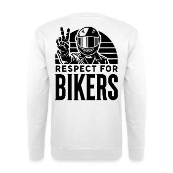  Backprint: Biker Motorradfahrer Motorcycle Moped - Unisex Pullover - Weiß - Hinten - Michal (187cm)