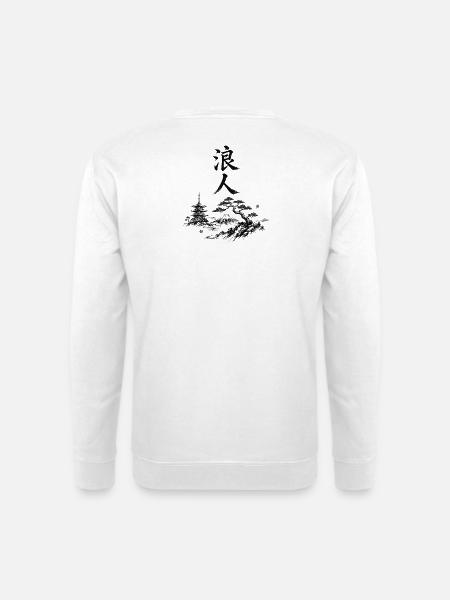 Ronin in Tintenstil – Japanische Landschaft - Unisex Pullover - Weiß