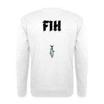 FIH Fish Meme-Design - Unisex Pullover - Weiß - Hinten - Michal (187cm)