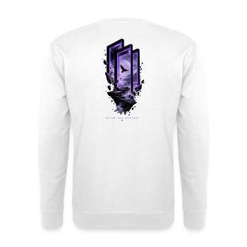 Lila Mondportale (Vollformat auf der Rückseite) - Unisex Pullover - Weiß - Hinten - Michal (187cm)
