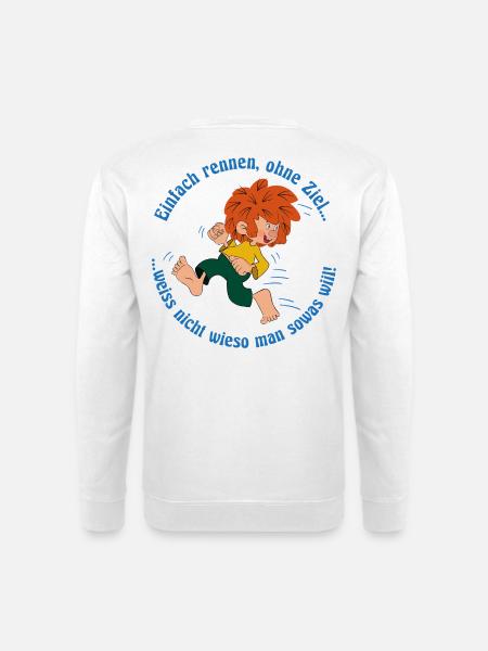 Pumuckl Mit Spruch Einfach Rennen, Ohne Ziel… - Unisex Pullover - Weiß