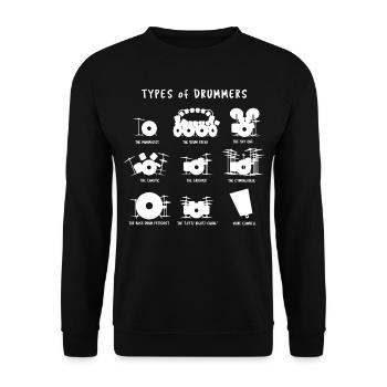 Types de batteurs - cadeau de batteur - Sweat-shirt Unisexe - noir - Devant - Alina (178cm) & Michal (187cm)