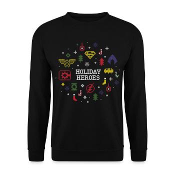 Justice League Holiday Heroes Ugly X-Mas - Unisex Pullover - Schwarz - Vorne - Alina (178cm) & Michal (187cm)