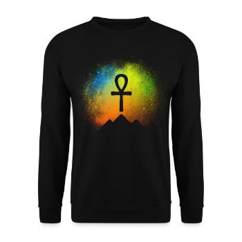 Pyramids with Ankh symbol under starry sky - Unisex Sweatshirt - black - Front - Alina (178cm) & Michal (187cm)