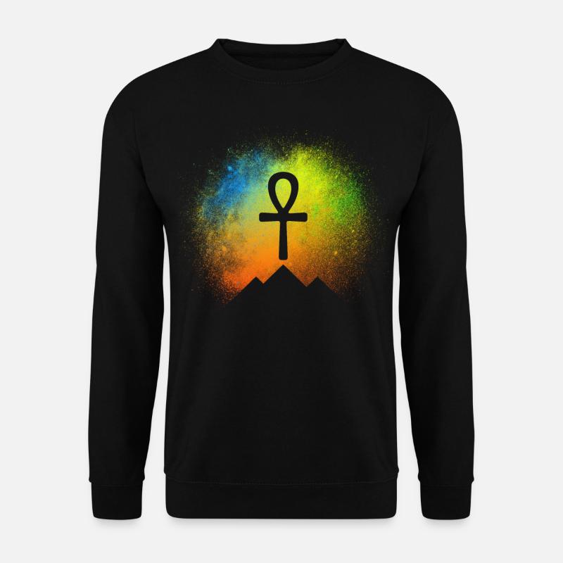 Pyramiden mit Ankh Symbol unter Sternenhimmel - Unisex Pullover - Schwarz