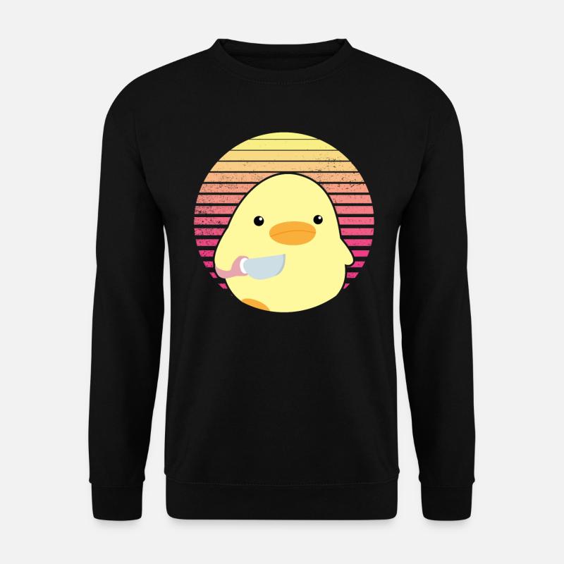 Ente mit Messer Meme Lustiger Spruch Vintage Sonne - Unisex Pullover - Schwarz