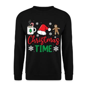 Weihnachten Christmas Time Advent Lebkuchenmann - Unisex Pullover - Schwarz - Vorne - Alina (178cm) & Michal (187cm)