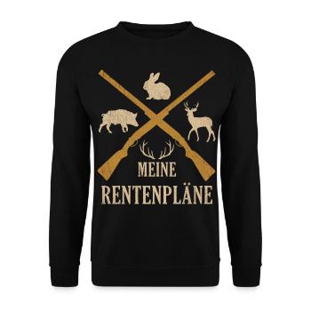 Rentenpläne Jäger Rentner Förster Ruhestand Rente - Unisex Pullover - Schwarz - Vorne - Alina (178cm) & Michal (187cm)