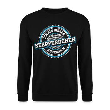 Seepferdchen Abzeichen Prüfung bestanden Geschenk - Unisex Pullover - Schwarz - Vorne - Alina (178cm) & Michal (187cm)