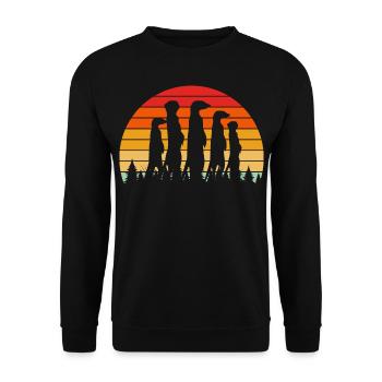 Erdmännchen Zoo Safari Tier Retro - Unisex Pullover - Schwarz - Vorne - Alina (178cm) & Michal (187cm)
