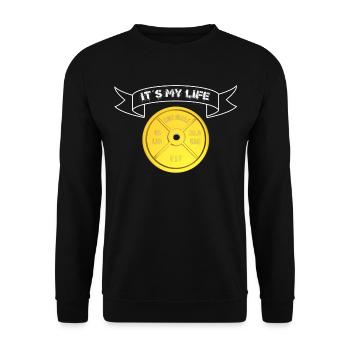 Weight Plate Banner "Its My Life" white - Unisex Sweatshirt - black - Front - Alina (178cm) & Michal (187cm)