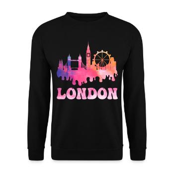 London England UK Stadt Skyline Splash Bunt - Unisex Pullover - Schwarz - Vorne - Alina (178cm) & Michal (187cm)
