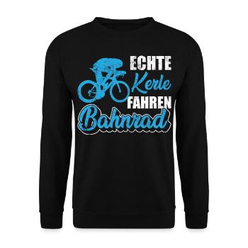 Bahnrad | Echte Kerle fahren Bahnrad - Unisex Pullover - Schwarz - Vorne - Alina (178cm) & Michal (187cm)