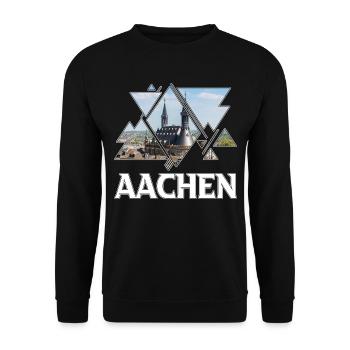 Aachen Deutschland Stadt Skyline Heimat Liebe - Unisex Pullover - Schwarz - Vorne - Alina (178cm) & Michal (187cm)