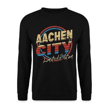 Aachen Germany City Font 80s Style - Unisex Sweatshirt - black - Front - Alina (178cm) & Michal (187cm)