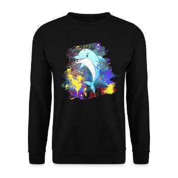 Dolphin Splash Grunge Animal coloré Poissons Eau Mer - Sweat-shirt Unisexe - noir - Devant - Alina (178cm) & Michal (187cm)