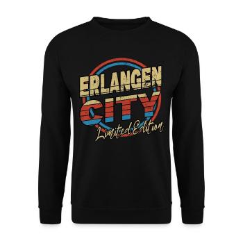 Erlangen Germany City Font 80s Style - Unisex Sweatshirt - black - Front - Alina (178cm) & Michal (187cm)