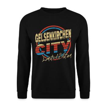 Gelsenkirchen Deutschland Stadt Schrift 80er Stil - Unisex Pullover - Schwarz - Vorne - Alina (178cm) & Michal (187cm)