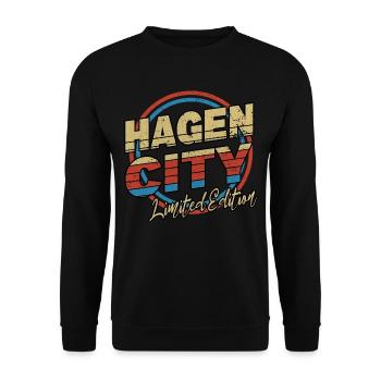 Hagen Germany City Font 80s Style - Unisex Sweatshirt - black - Front - Alina (178cm) & Michal (187cm)