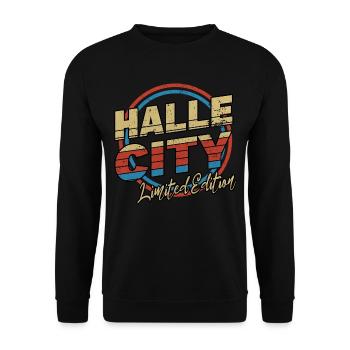Halle Saale Germany City Font 80s Style - Unisex Sweatshirt - black - Front - Alina (178cm) & Michal (187cm)