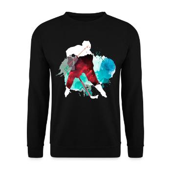 Eishockey Eishockeyspieler Spieler Bunt Splash - Unisex Pullover - Schwarz - Vorne - Alina (178cm) & Michal (187cm)